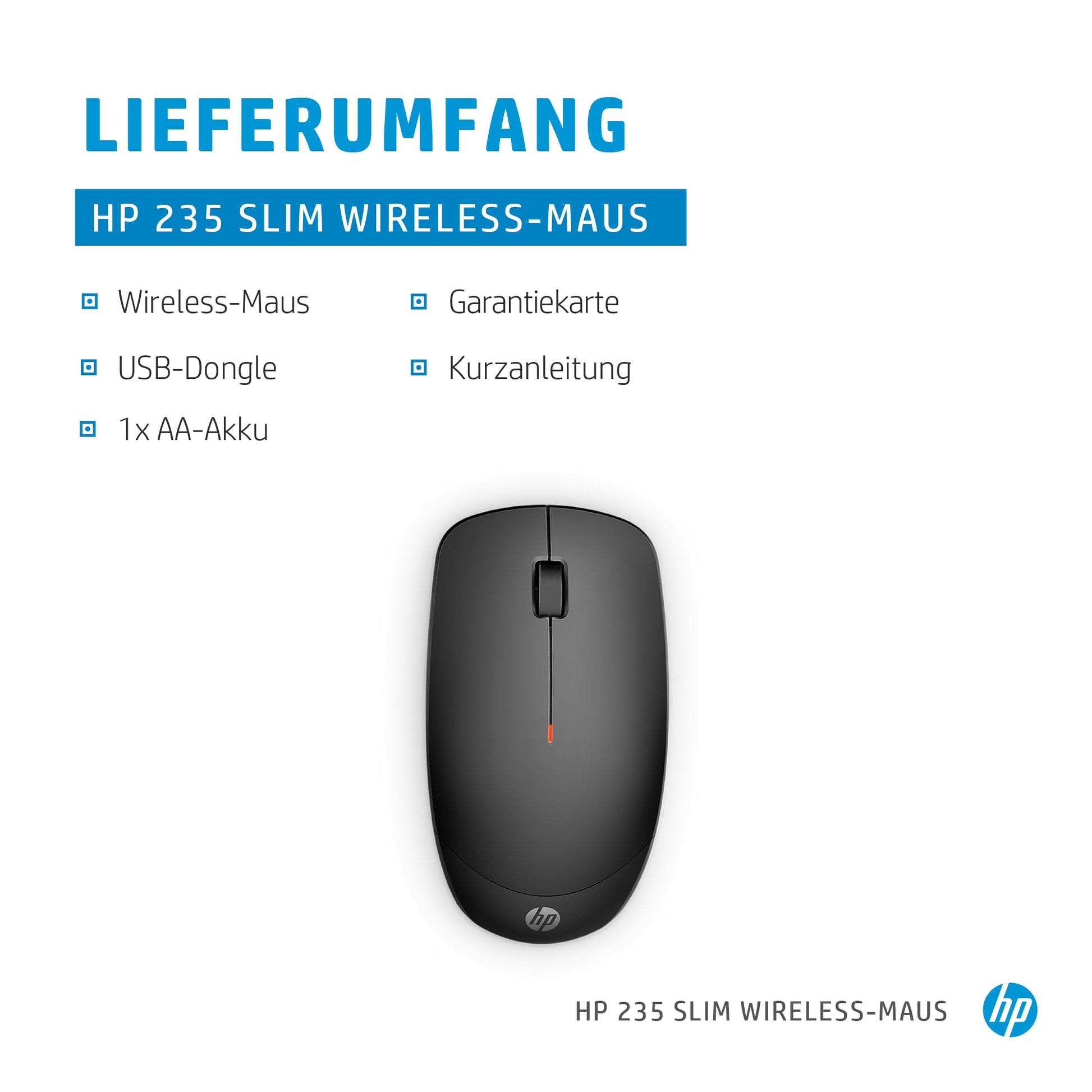 HP 235 Maus – kabellos, 2,4 GHz, 1'600 dpi, optischer Sensor, rot