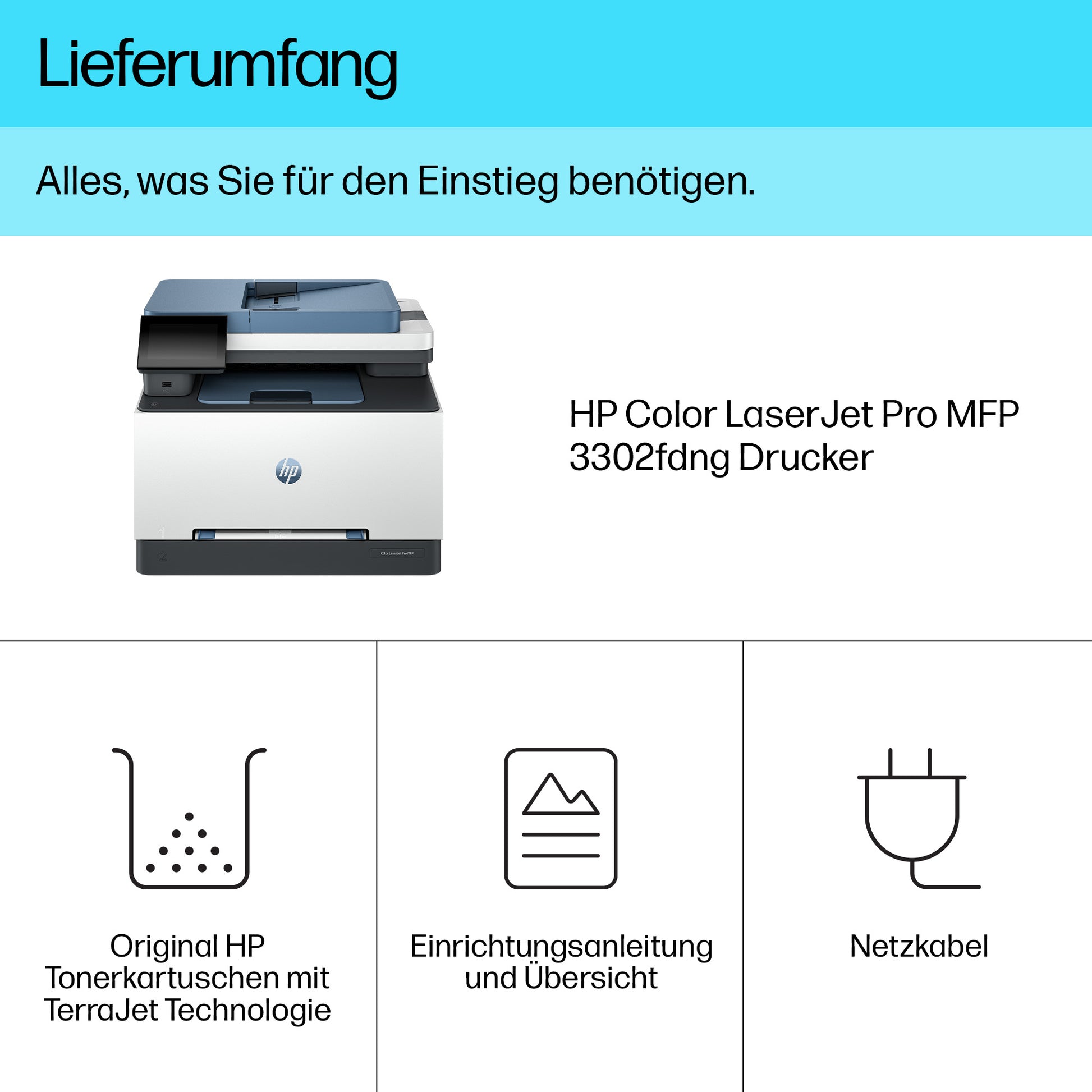 HP Color LaserJet Pro MFP 3302fdng – Farblaser-Multifunktionsdrucker, A4, 4-in-1, Duplex, ADF, LAN, AirPrint