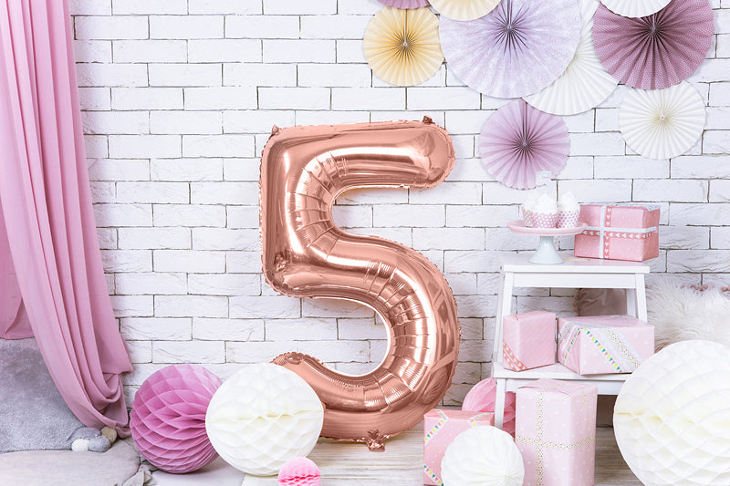 PartyDeco Folienballon Zahl 5 – Roségold – 86 cm – Folie – 1 Stk