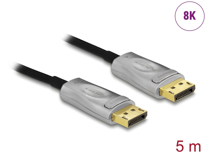 DeLOCK DisplayPort Kabel DP 1.4 8K 60 Hz – 5 m – AOC, aktiv – schwarz/grau – für Windows