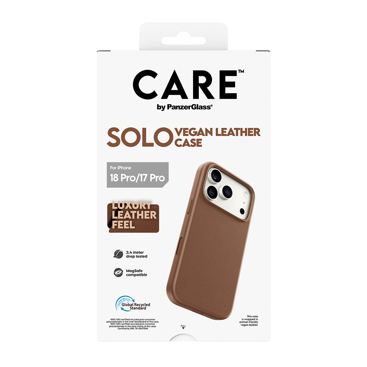 PanzerGlass CARE Solo – Rückcover – für Apple iPhone 18 Pro / 17 Pro, PU, Braun, bis 2,4 m sturzsicher