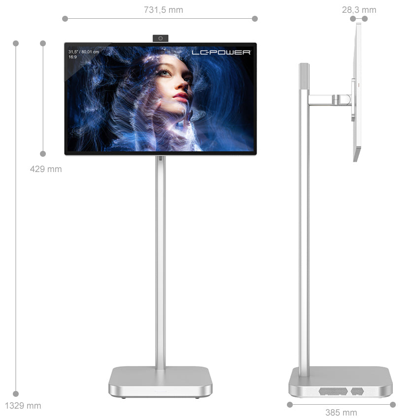 LC-Power LC-M32S4K – Monitor, 31,5" 4K UHD (3840 × 2160), VA, Touch, 60 Hz, 350 cd/m², Webcam, USB-C, Silber