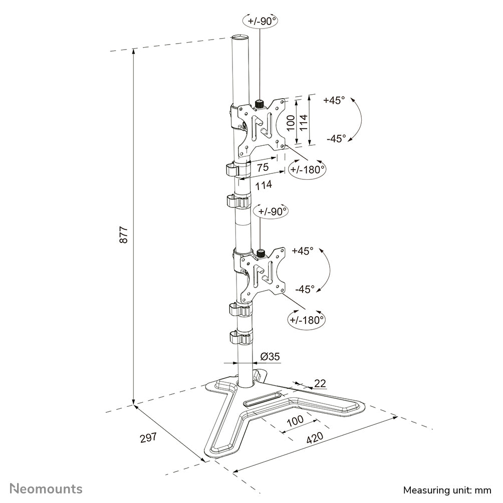 Neomounts DS45-600BL2V – Monitor-Tischständer – freistehend – 2 Monitore – 10–32" – VESA 75×75/100×100 mm – bi