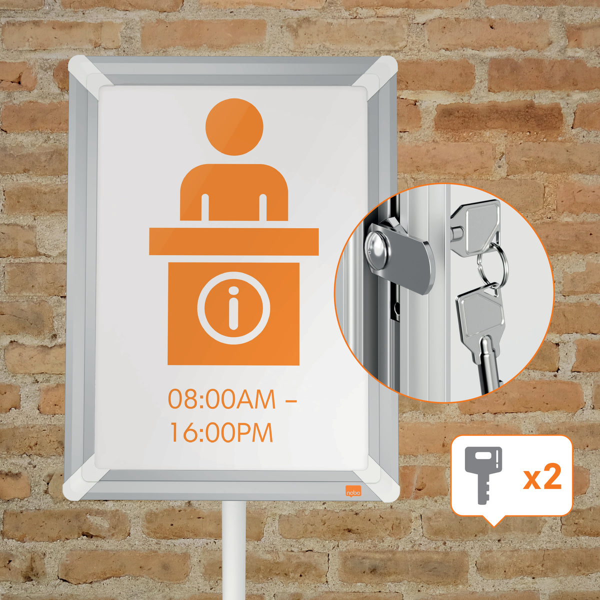 Nobo Infoständer A3 – abschliessbar – Aluminium, silber – Premium Plus