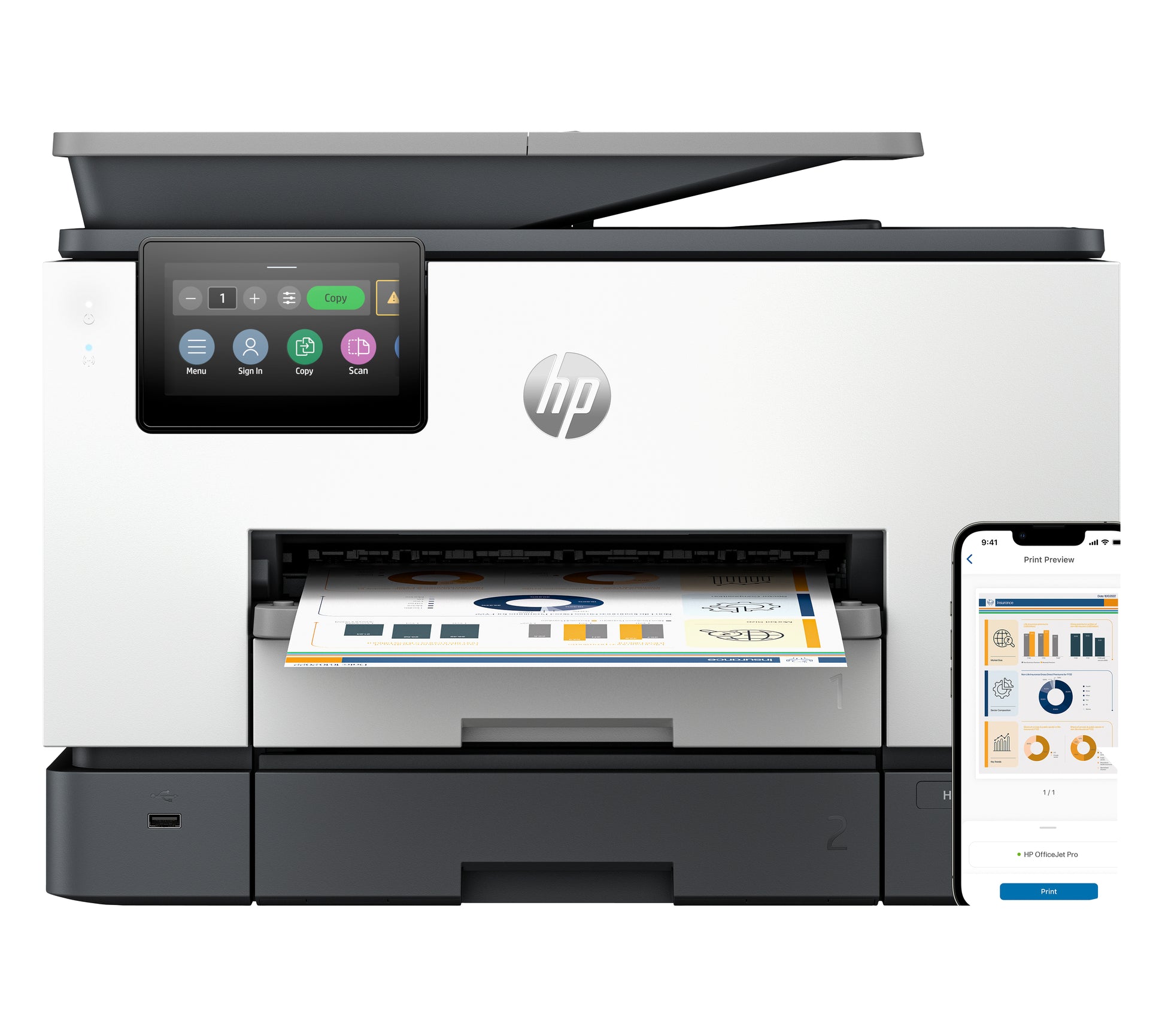 HP Officejet Pro 9130B – Farbtintenstrahl-Multifunktionsdrucker, A4, 4-in-1, Duplex, ADF, WLAN/LAN, AirPrint