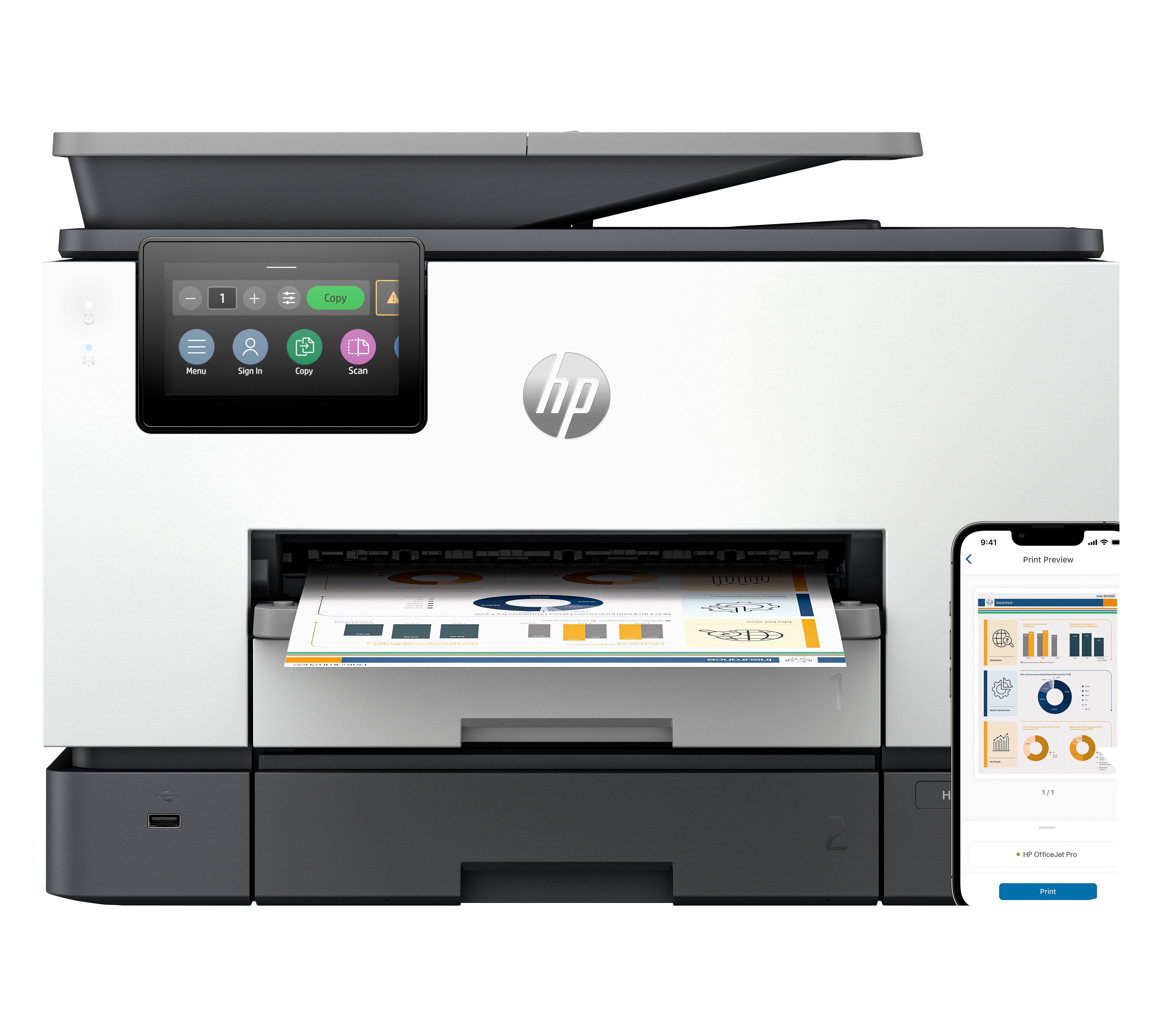 HP Officejet Pro 9130B – Farbtintenstrahl-Multifunktionsdrucker, A4, 4-in-1, Duplex, ADF, WLAN/LAN, AirPrint