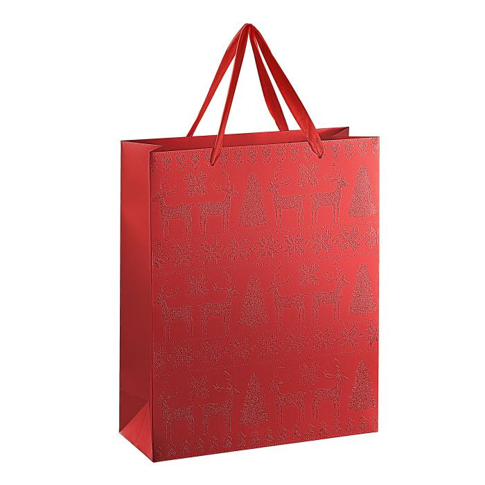 EGLO Weihnachts-Geschenktasche 'Isumi' – 10 × 26 × 32 cm, Papier, Rot, Glitzernd, mit Muster