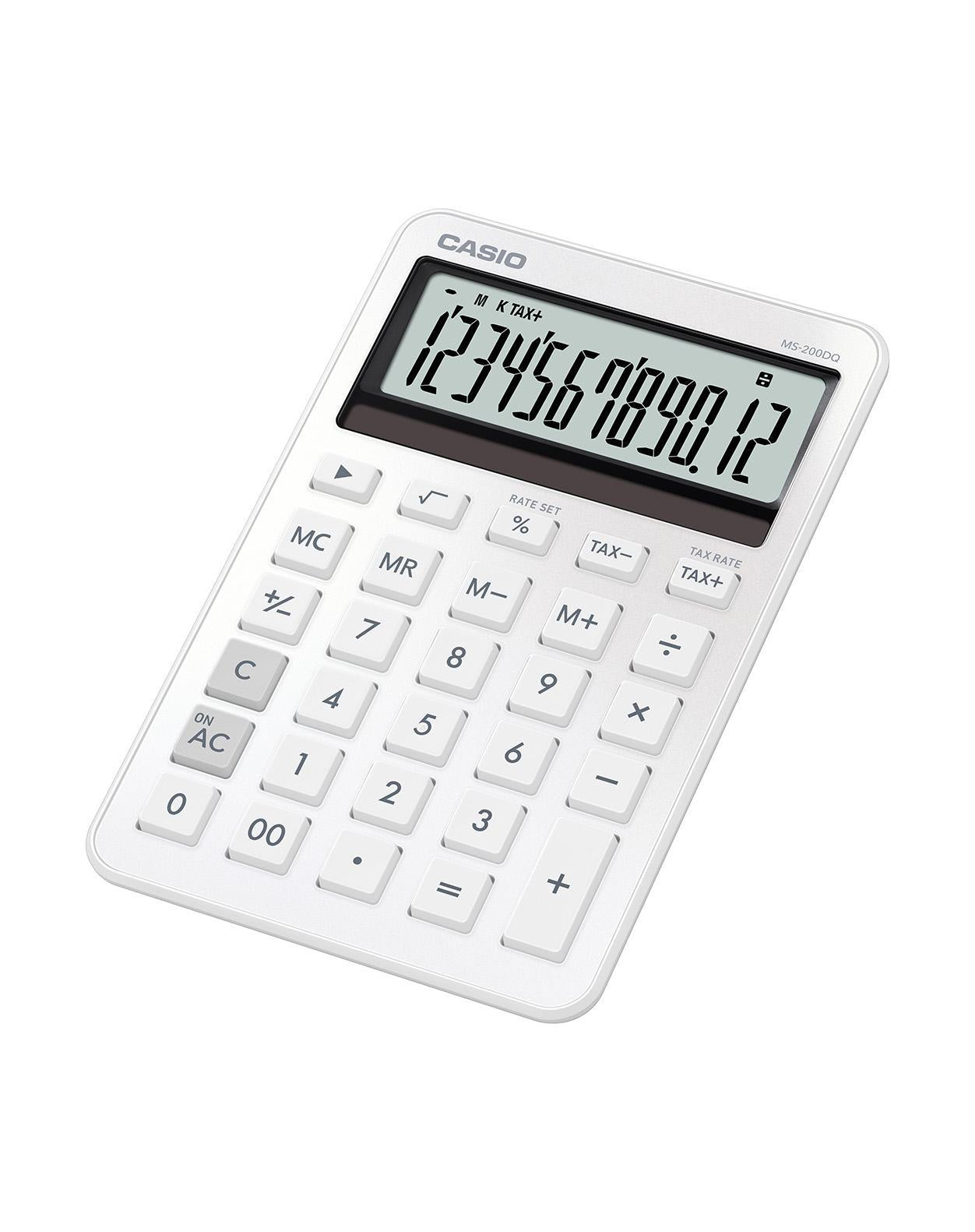Casio Tischrechner MS-200DQ – 12-stellig – Solar/Batterie – Weiss