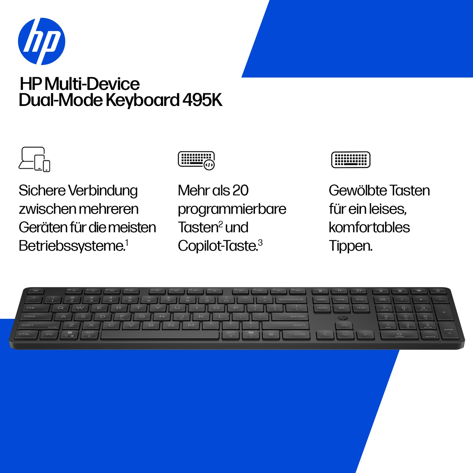 HP 495K – Tastatur – 100% – Bluetooth & 2,4 GHz (USB-A Empfänger) – Schwarz