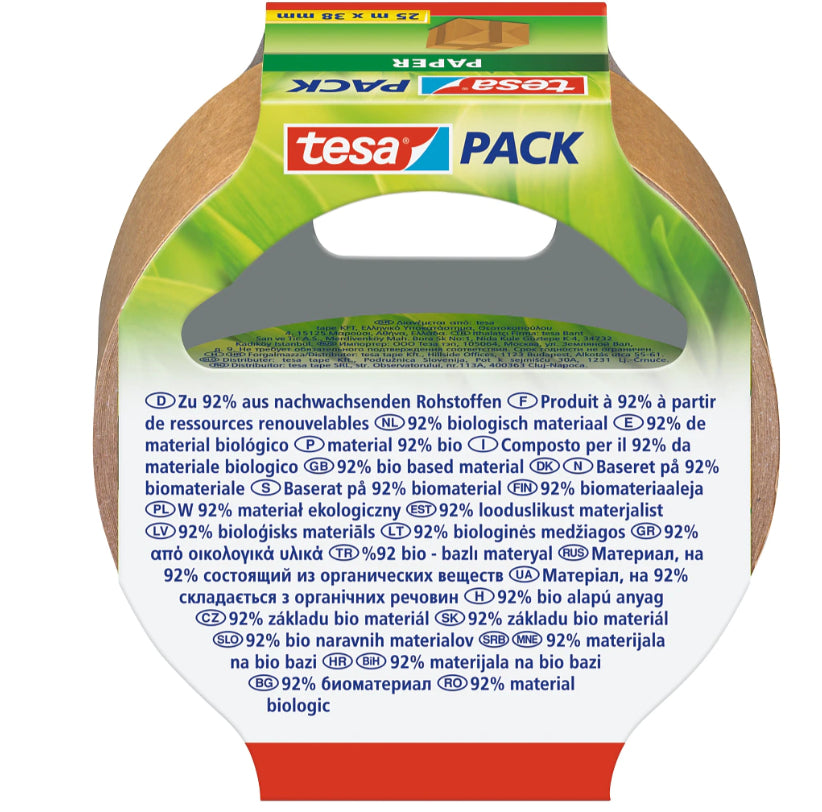 tesa Papier-Verpackungsband – 38 mm × 25 m, braun, stark, eco:plus
