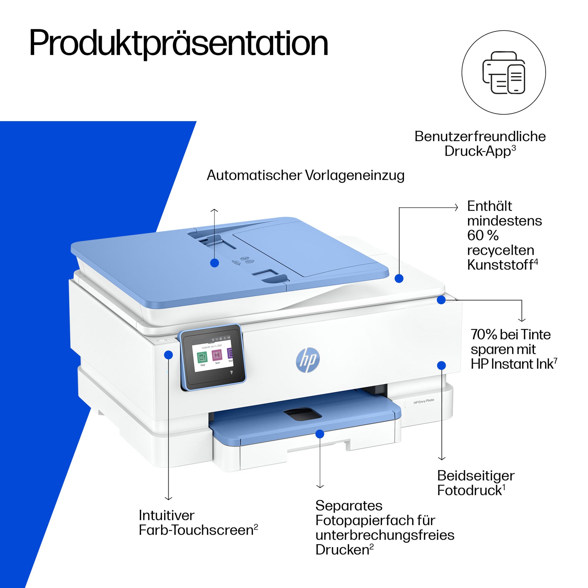 HP Envy Photo 7931 – Farbtintenstrahl-Multifunktionsdrucker, A4, 3-in-1, Duplex, ADF, WLAN, AirPrint, Mopria