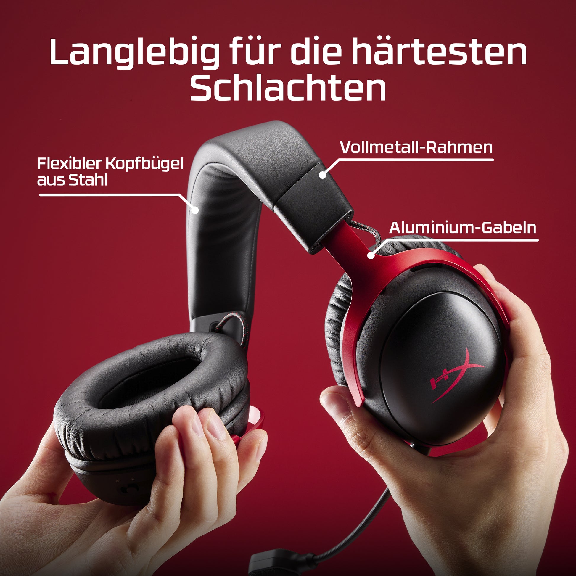 HyperX Cloud III S – Gaming-Headset (Over-Ear), Surround-Sound – Schwarz/Rot – für PS4