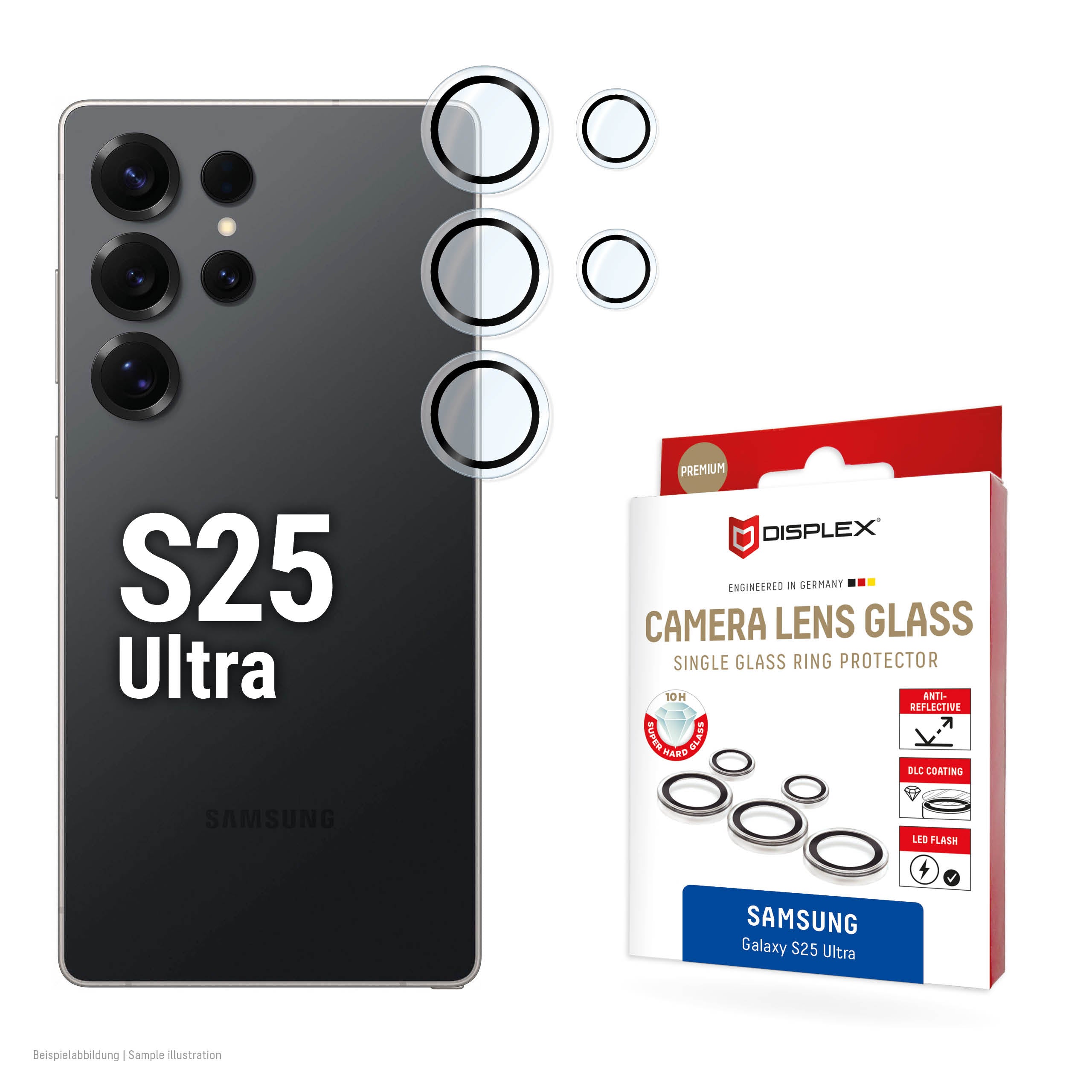 E.V.I. CamGlass – Kameraobjektivschutz – 10H, gehärtetes Glas – für Samsung Galaxy S25 Ultra