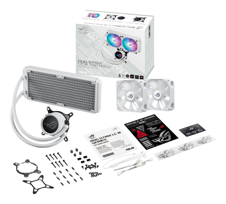 ASUS ROG Strix LC III 240 ARGB WH – Flüssigkeitskühlung – 240 mm, 2×120 mm Lüfter, LCD – für LGA 1700, AM5, AM