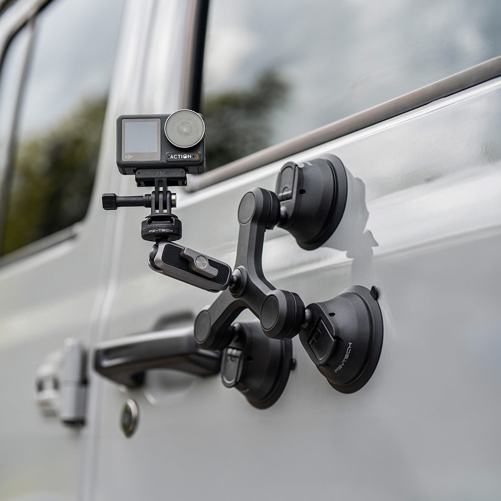 PGYTECH CapLock Dreiarm Saugnapfhalterung – 1/4" Anschluss – für Actioncams – Schwarz