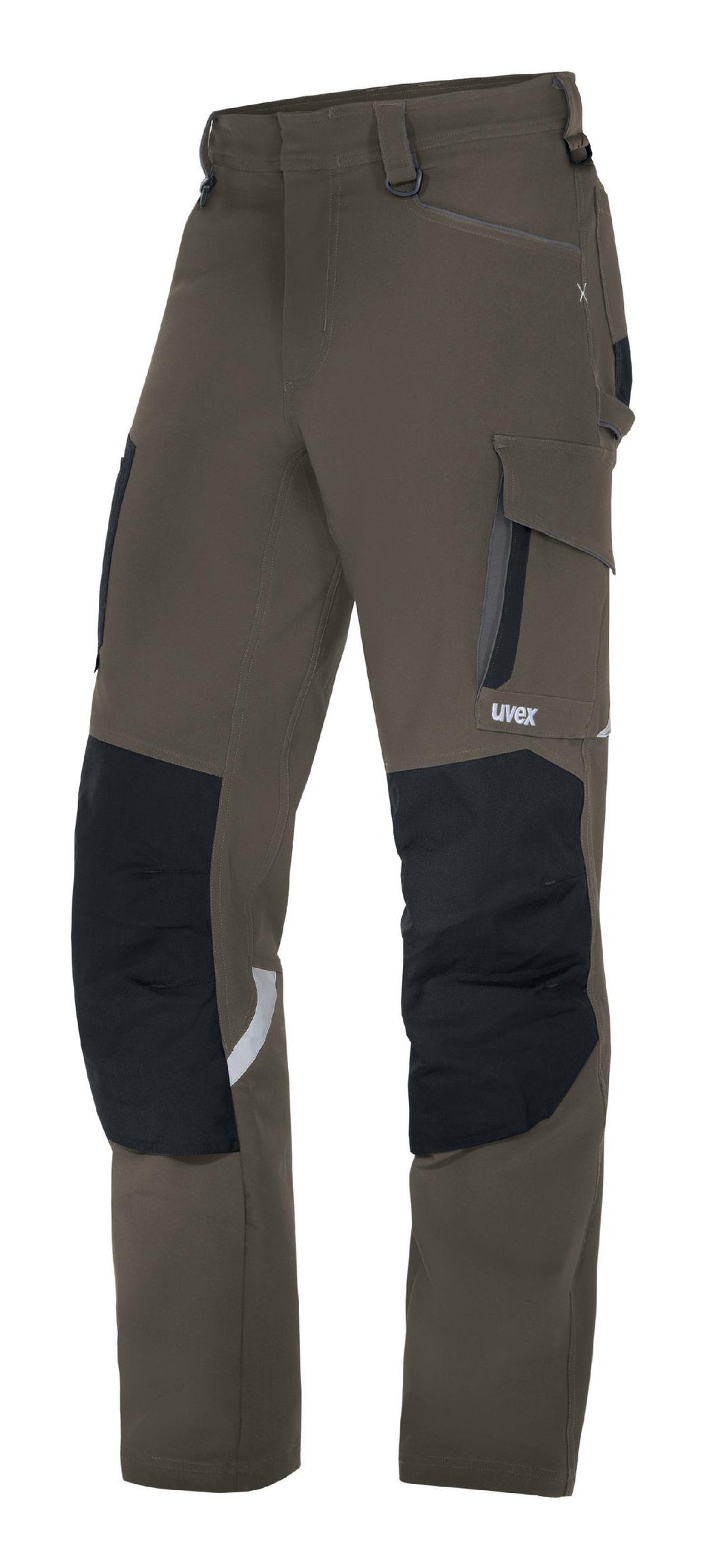 Uvex Cargohose suXXeed – Grösse 60 – Khaki, Polyester/Elastan, 265 g/m², 4-Wege-Stretch, Reflektierend