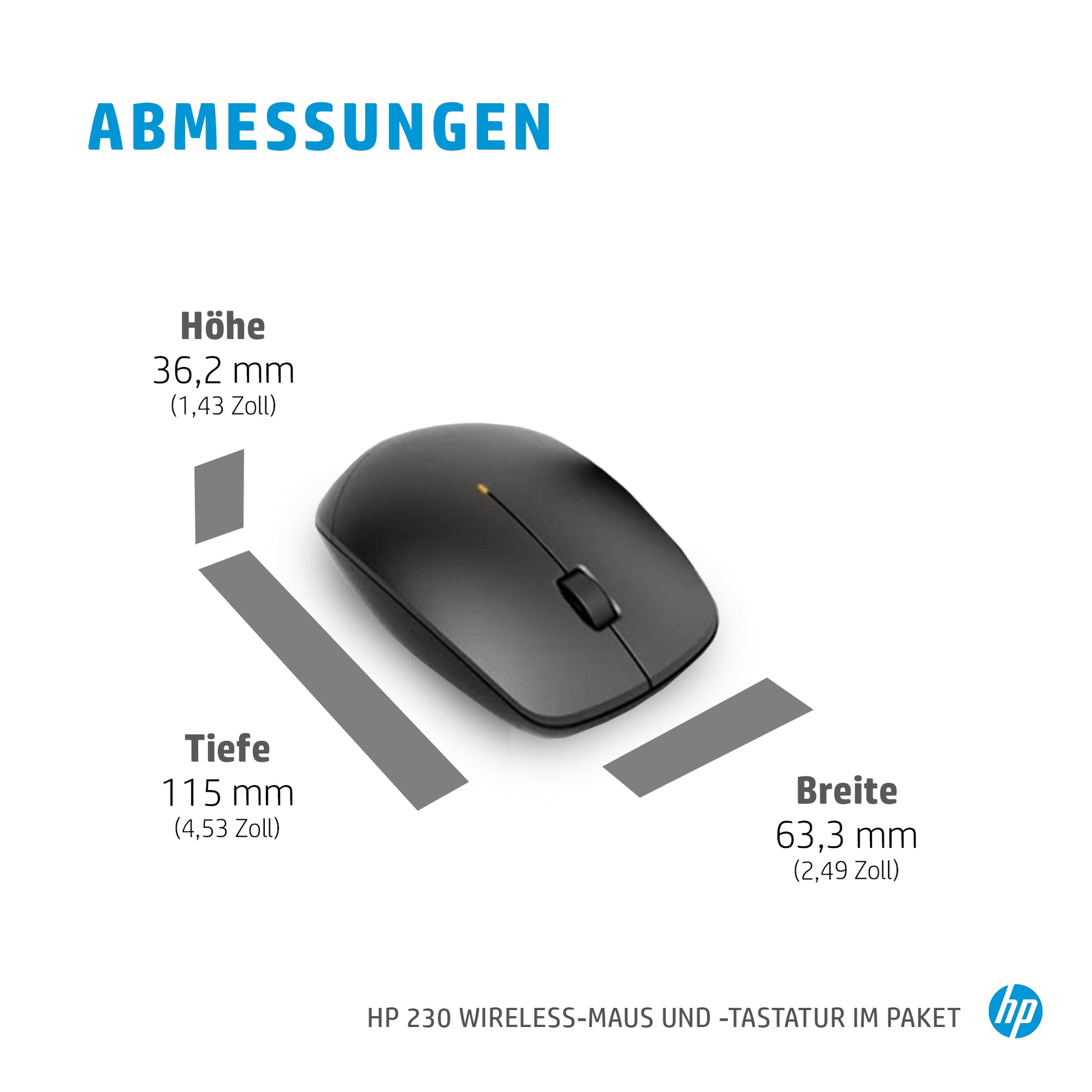 HP 230 – Tastatur- und Maus-Set – Membran – 2,4 GHz USB-A (Empfänger) – Weiss – für HP-PCs mit USB-A-Anschluss