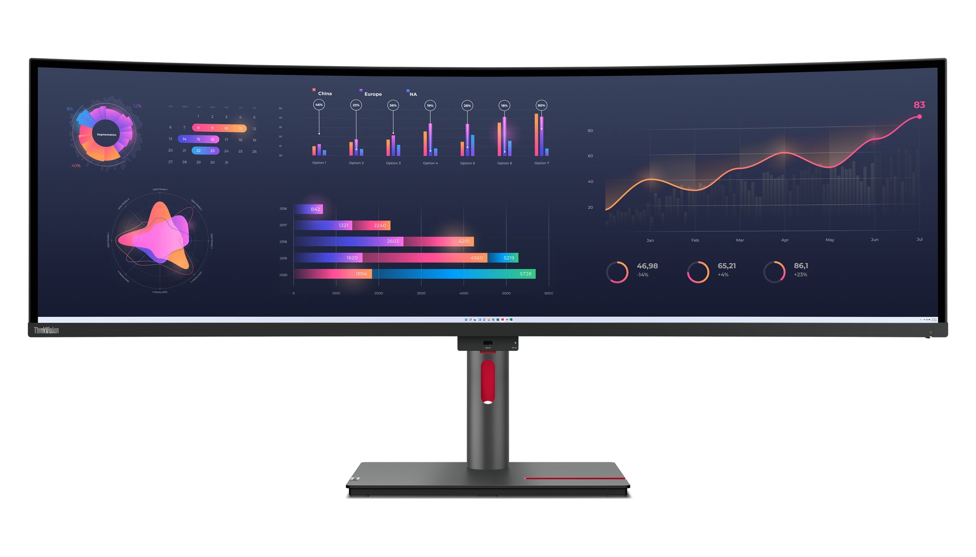 Lenovo ThinkVision P49w-30 – 49" Curved 3800R, 5120 × 1440 (DQHD), IPS, USB-C 100 W, KVM, LAN