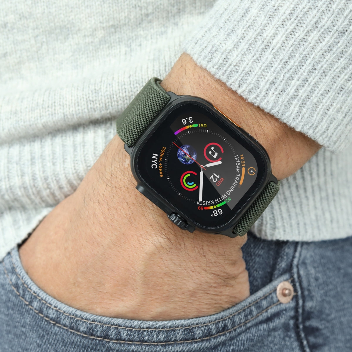 Vonmählen Classic Nylon Loop – Armband – für Apple Watch Ultra, Olive, Schwarz, One Size, Nylon