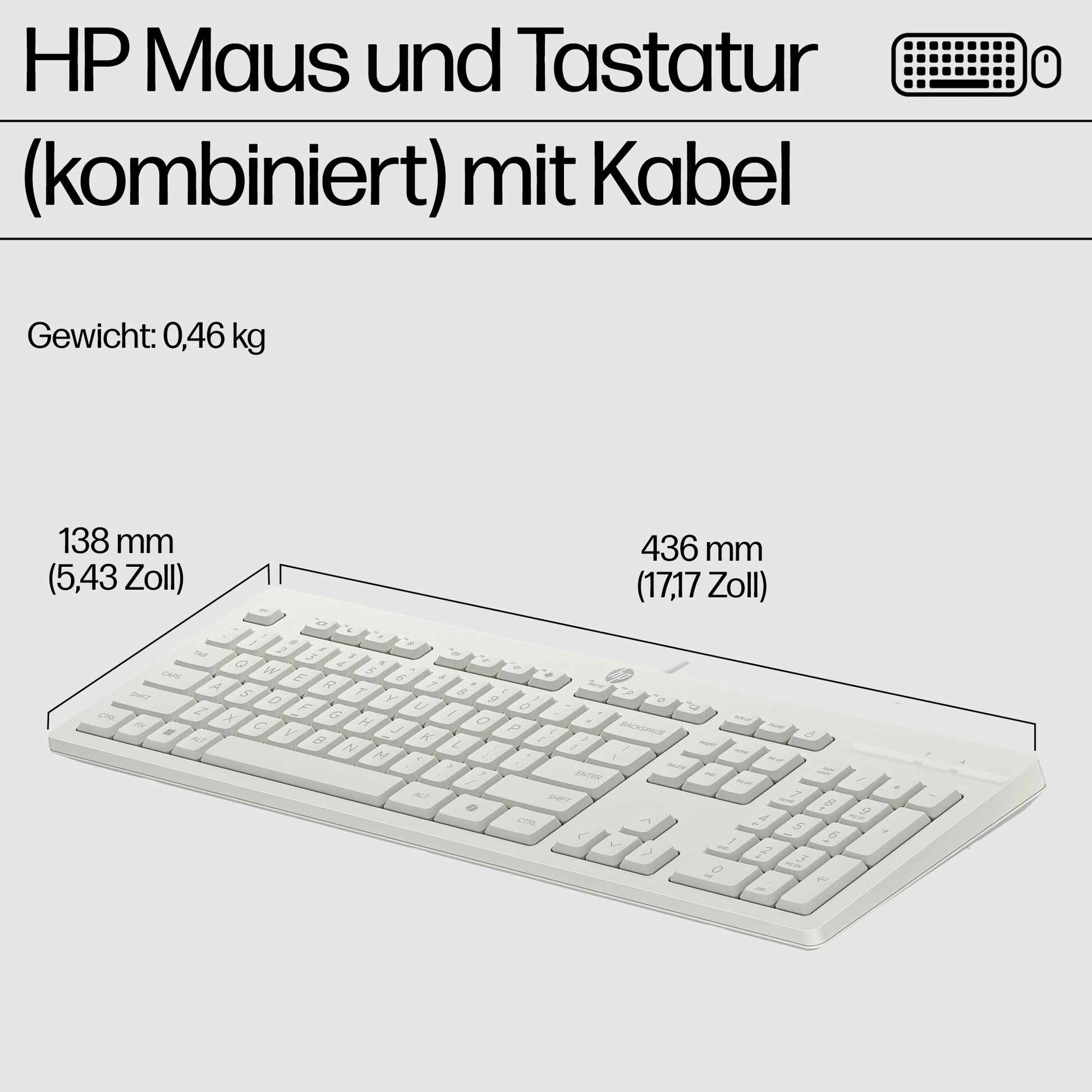 HP 225 – Tastatur-Maus-Set – 100% – kabelgebunden (USB) – Weiss