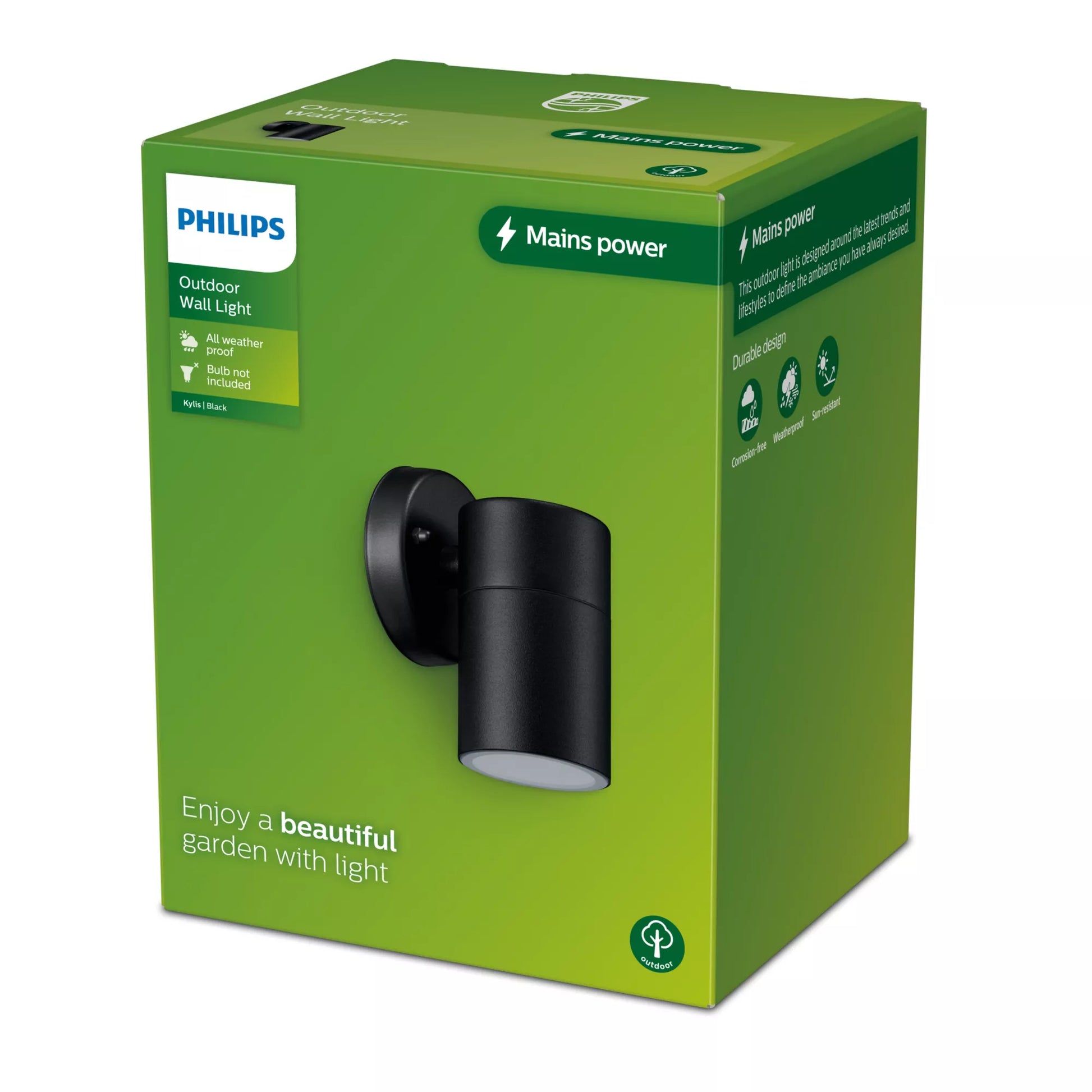 Philips by Signify Philips Aussenwandleuchte Kylis – 7,8×11,8 cm, 25 W, IP44, Netzbetrieb, Schwarz, Edelstahl