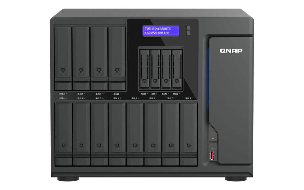 QNAP TVS-AIH1688ATX-U9-32G – 16-Bay Tower NAS – Intel Core Ultra9 285, 32 GB RAM, 10GbE, QuTS hero