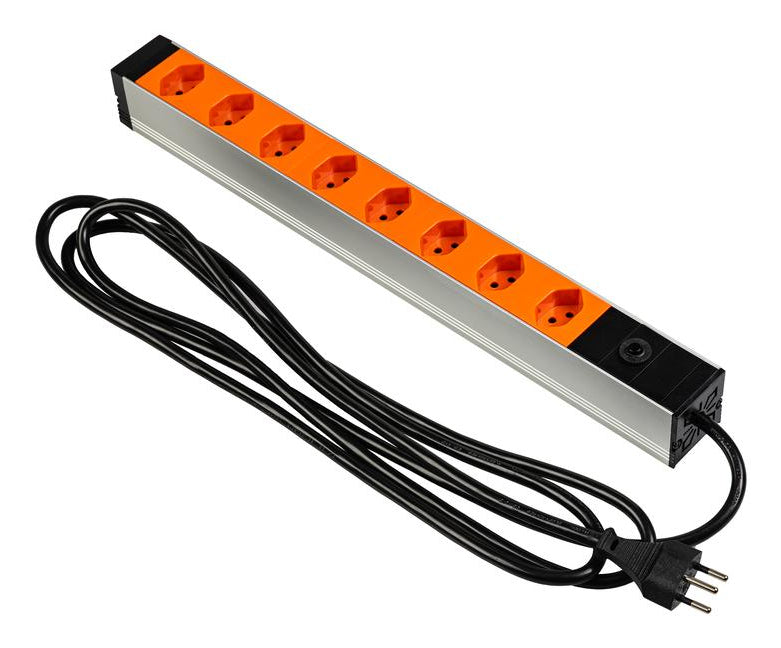 Furber. Steckdosenleiste 8×T13, mit Schalter, 3 m, Überstromschutz, Eingang T12 – Orange