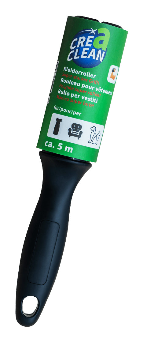 CREaCLEAN Fusselroller – 1 Griff + 3 Ersatzrollen – Schwarz – Papier/ABS