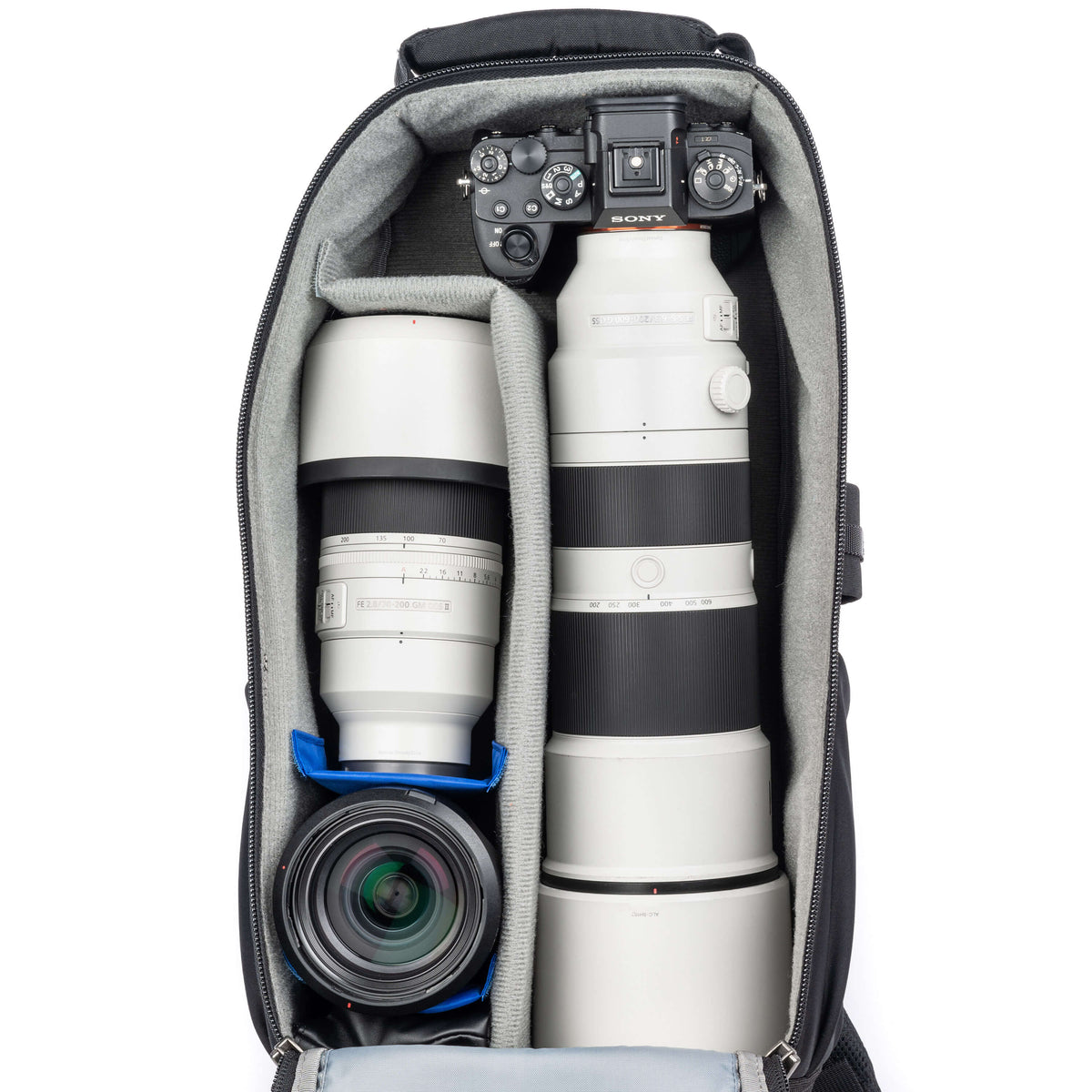 Think Tank Glass Limo Kamerarucksack – für 8 Objektive, Regenhülle – für DSLR- & Systemkameras – Grau/Schwarz