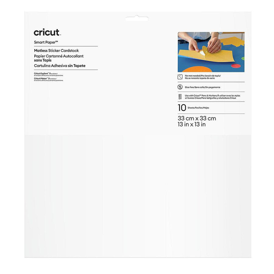 Cricut Stickerpapier 305 × 305 mm – Papier, Weiss – wiederablösbar – 10 Blatt – für Cricut Maker/Explore