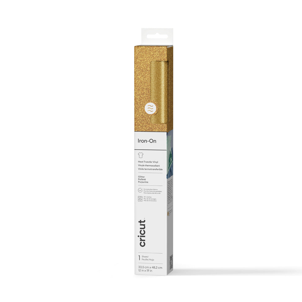 Cricut Aufbügelfolie Flex – 30,5 × 48,3 cm, Gold, Glitzer – 1 Rolle, Vinyl