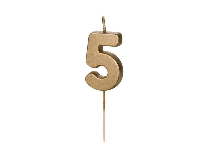 PartyDeco Geburtstagskerzen Zahl 5 – Gold – 4,5 cm – 1 Stk