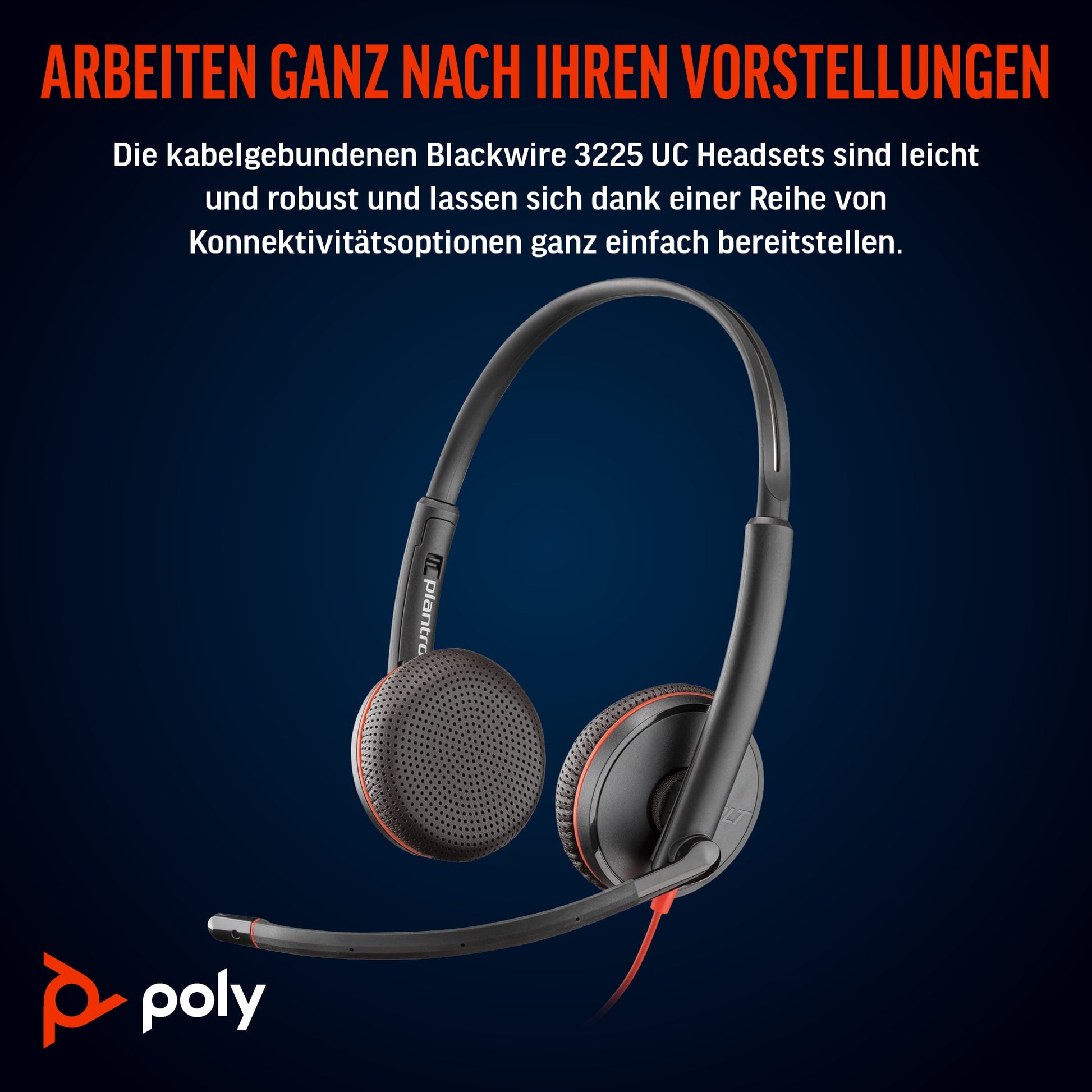 Poly Blackwire 3225 Office-Headset – Over-Ear, Stereo, Kabel, USB-C, 3,5 mm Klinke, Schwarz