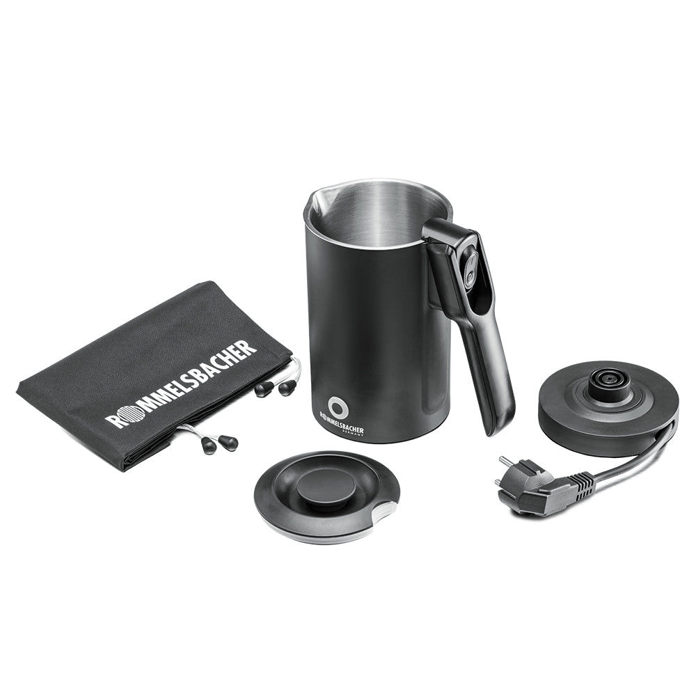 Rommelsbacher Wasserkocher WK1000 – 0,6 l, Glas, 1000 W, Schwarz, 360°-Sockel