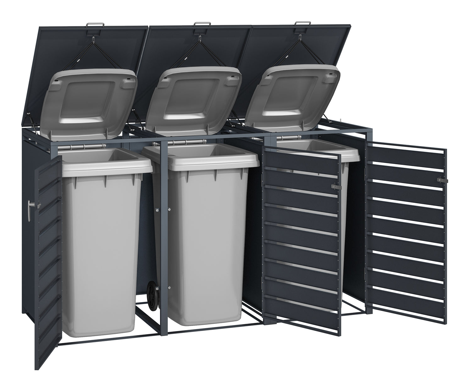 Phoenix Safe Co. Müllcontainer – Stahl, rechteckig – Anthrazit/Eiche – 3-türig, Soft-Close – 200 × 80 × 116 cm