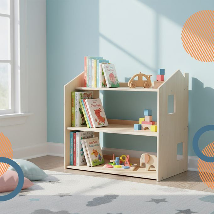 Relaxdays Kinderregal Hausform – 3 Böden – 61 × 39 × 59 cm – 22,5 kg – Hellbraun – MDF, Sperrholz – 1 Stk.