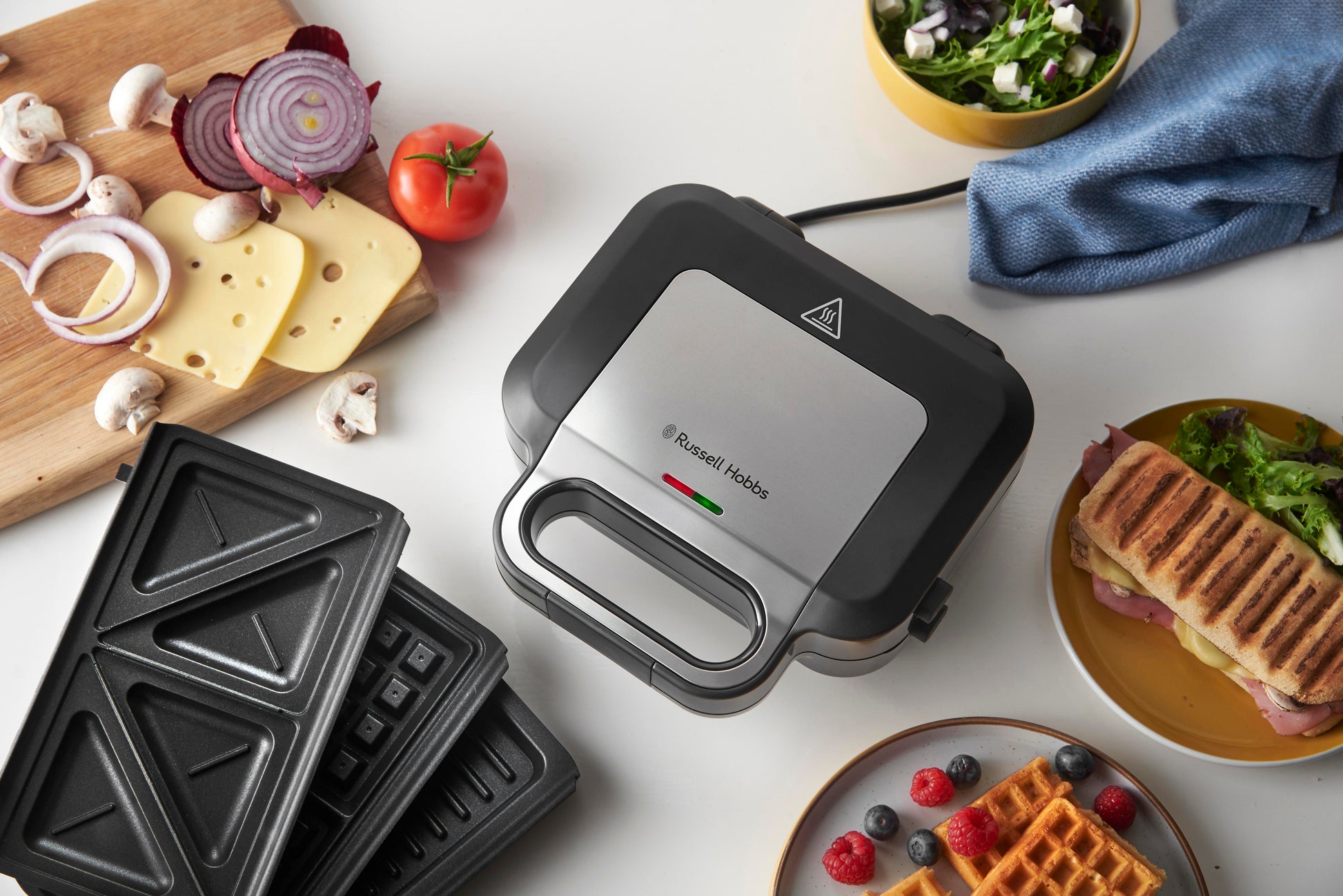 Russell Hobbs Sandwich-Waffeleisen 26810-56 – 750 W, Teflonbeschichtet – Schwarz/Edelstahl