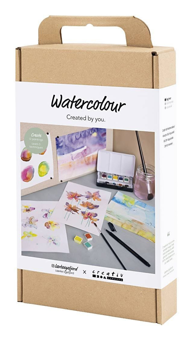 Creativ Company Wasserfarben-Bastelset – mit Wasserfarbenpalette, Pinsel und Aquarellpapier – Mehrfarbig