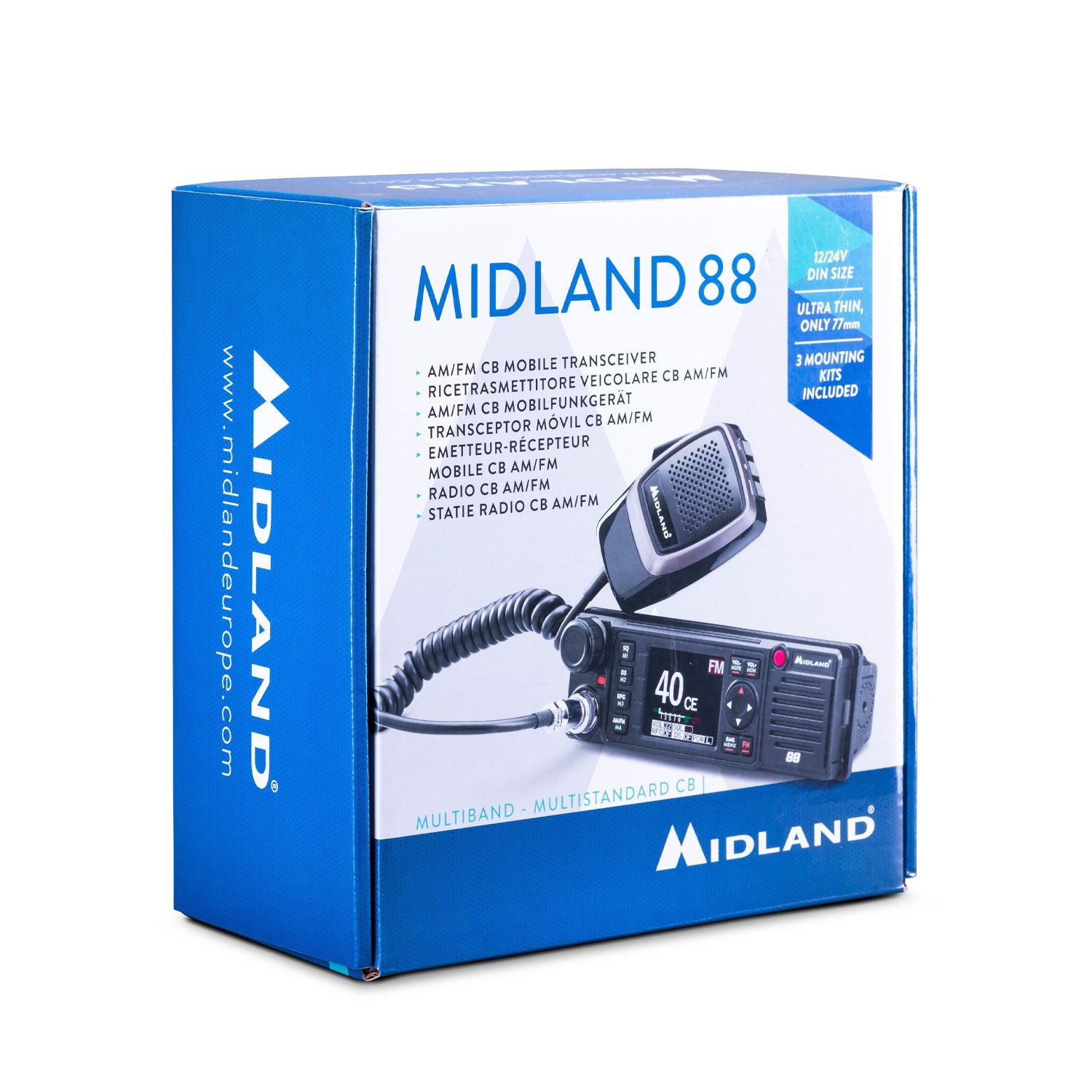 Midland M88 – CB-Funkgerät, 400 Kanäle, 26,965–27,405 MHz, 4 W, 12/24 V, Aluminium, Schwarz