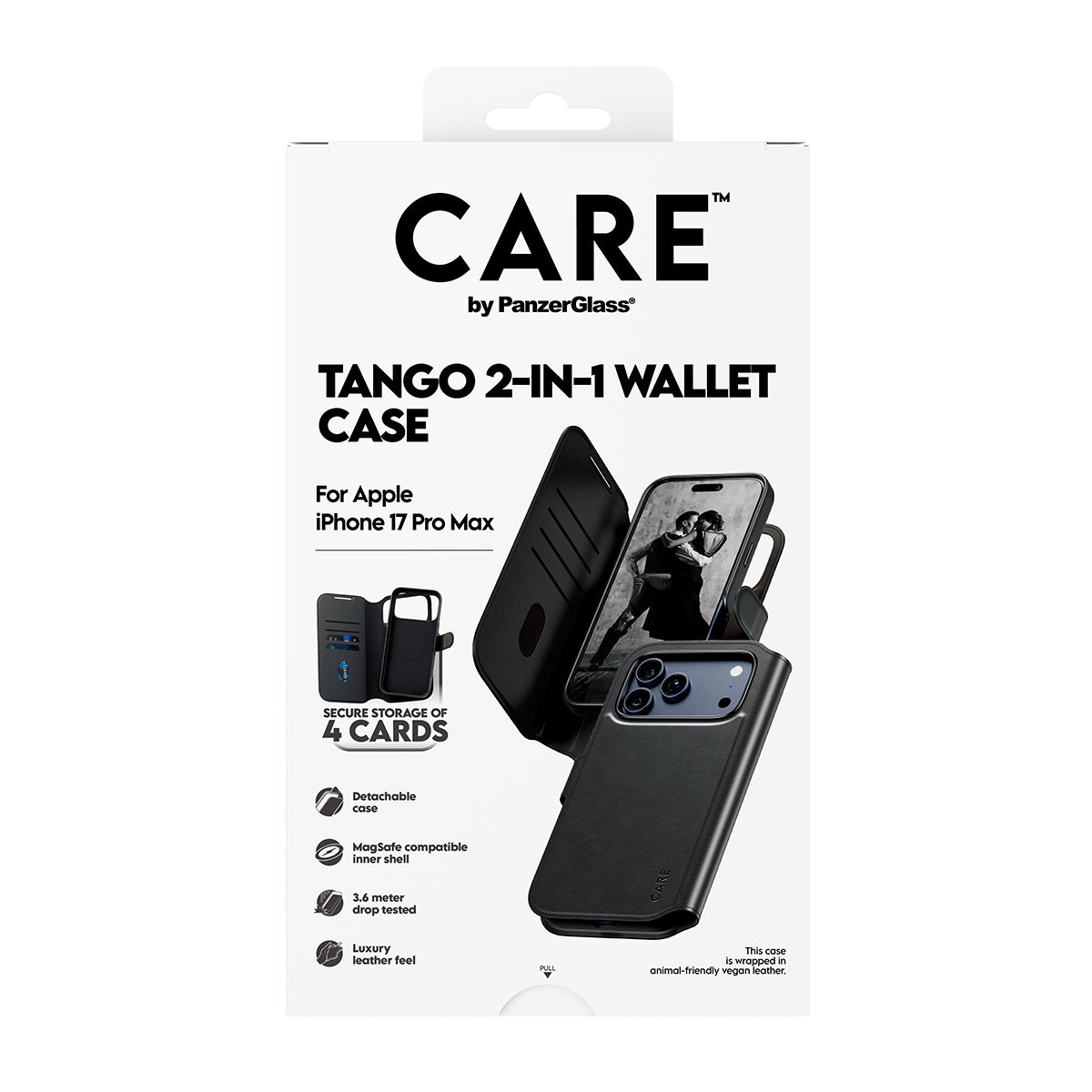 PanzerGlass Booklet-Hülle Tango – für Apple iPhone 17 Pro Max – schwarz – Kunstleder, MagSafe-kompatibel