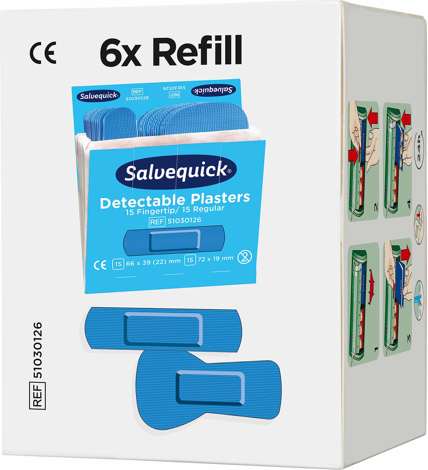 Cederroth Pflaster-Nachfüllpackung detektierbar, sortiert – 30 Stück, für Salvequick Spender, blau