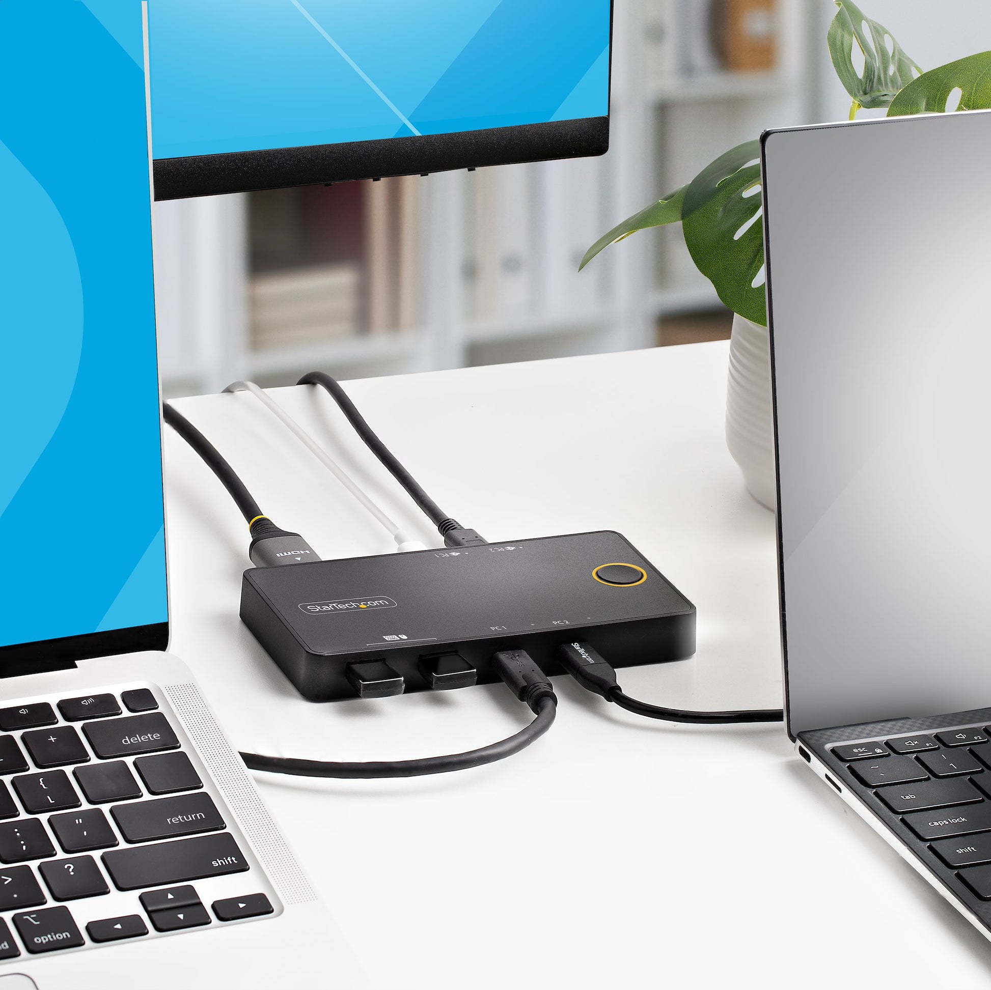 StarTech.com C2-H46-UC2-PD-KVM – 2-Port HDMI KVM-Switch – 4K/75 Hz, USB 2.0-Hub, PD 100 W, Audio 7.1