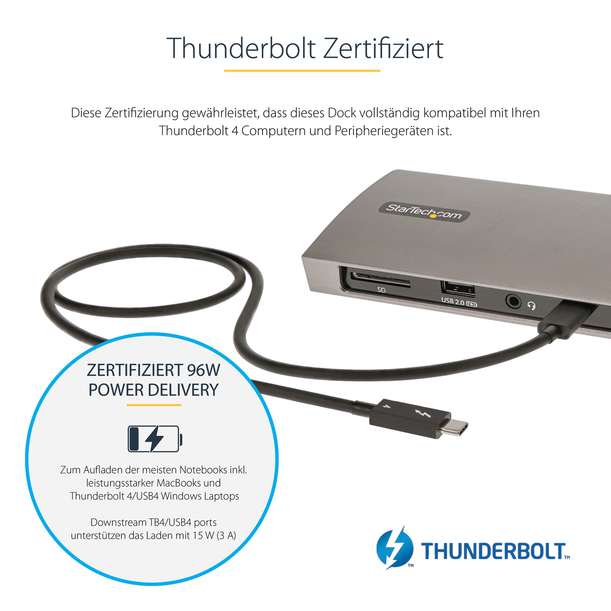 StarTech.com Dockingstation – Thunderbolt 4, 4× USB-A, 96 W PD, GbE, SD/microSD, 3,5 mm Audio, für Windows/Mac