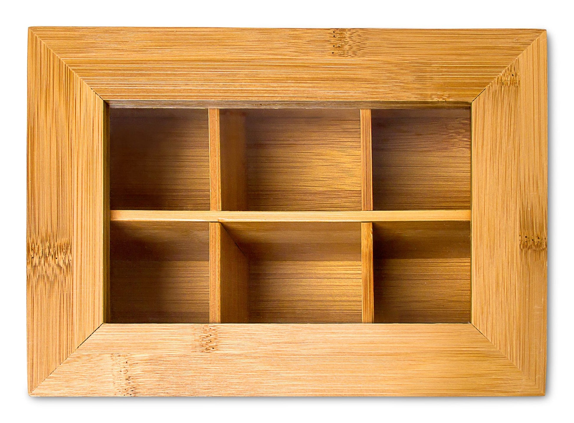 Relaxdays Teebeutelbox Bambus/Kunststoff, 6 Fächer, 22 × 16 × 9 cm