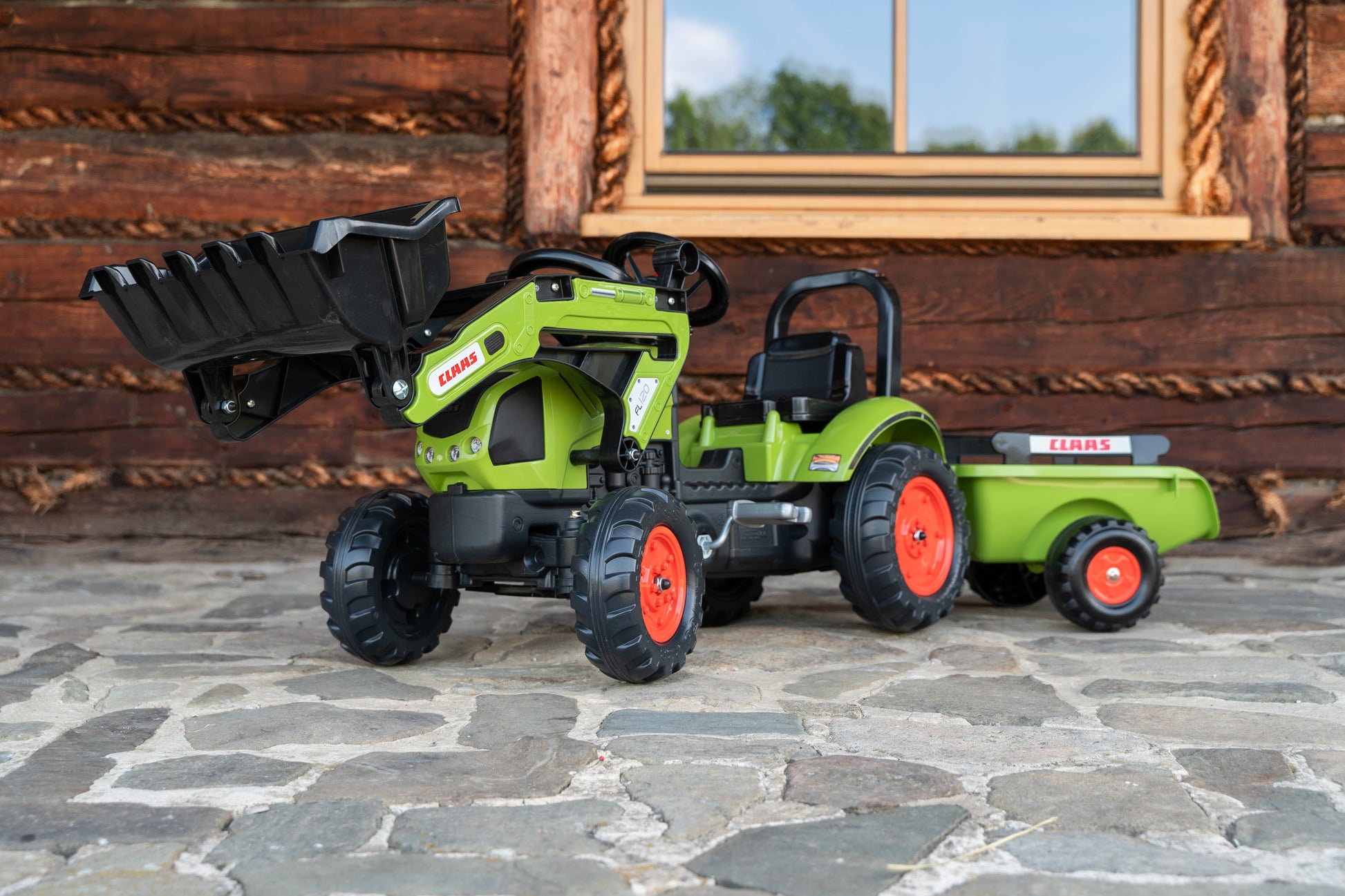 Falk Claas 2040AM Aufsitztraktor – mit Anhänger – 162 × 53 × 42 cm – ab 2 Jahren – Kunststoff – schwarz/grün