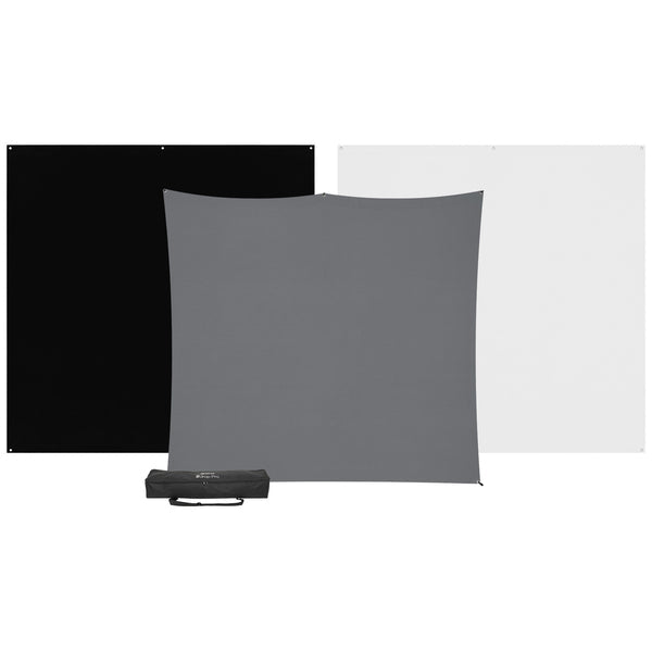 Westcott X-Drop Pro Hintergrund-Set – 2438 × 2527 mm, Polyester – Schwarz/Grau/Weiss