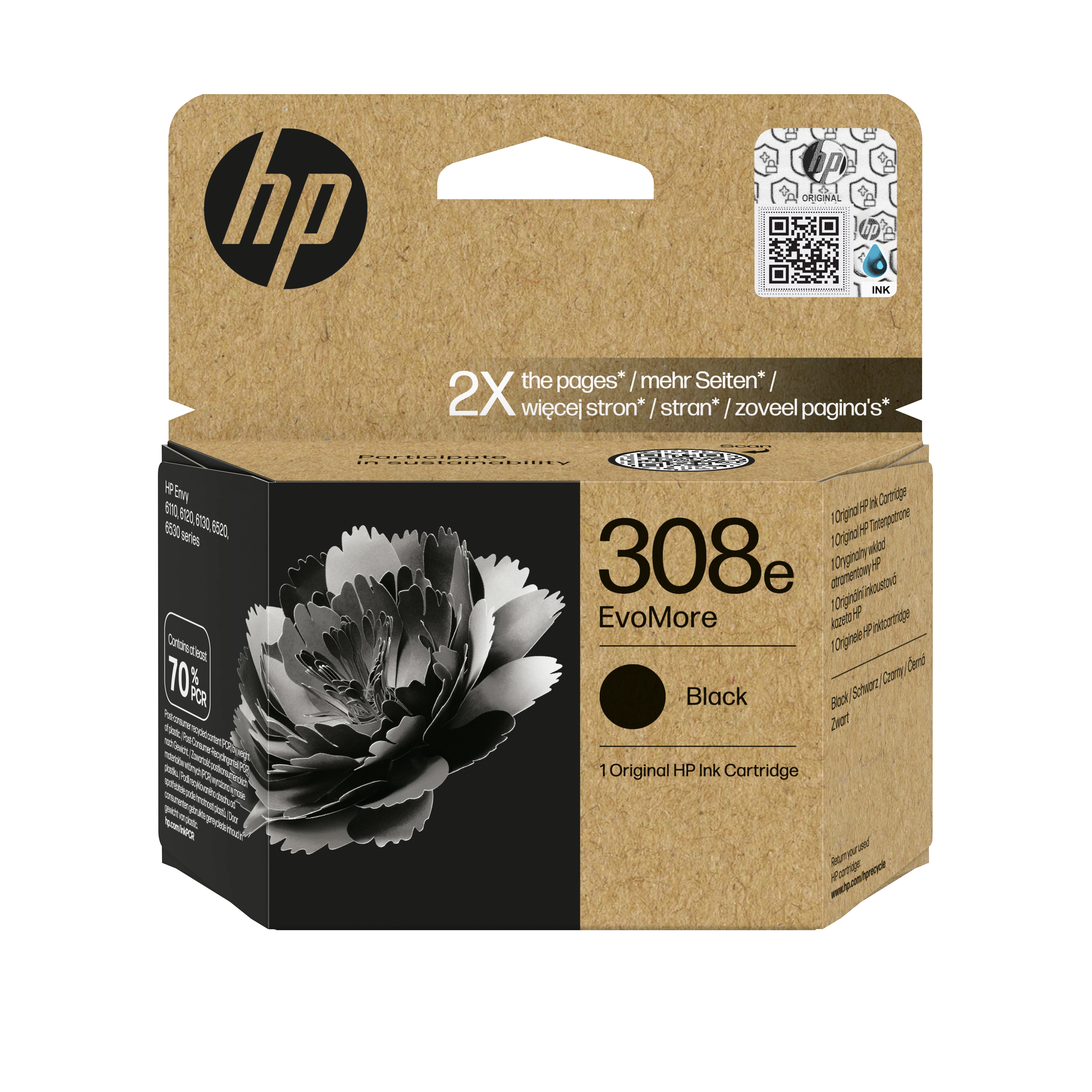HP 308e Schwarz Tintenpatrone (Original) – 320 Seiten – für Envy 6122e/6520e – 7FP22UE
