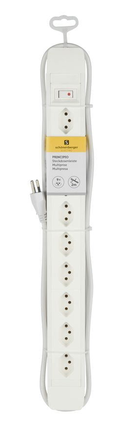 M. Schönenberger Schönenberger PRINCIPIO – Steckdosenleiste, 9× T13, mit Schalter, 2 m, Stecker T12, IP20