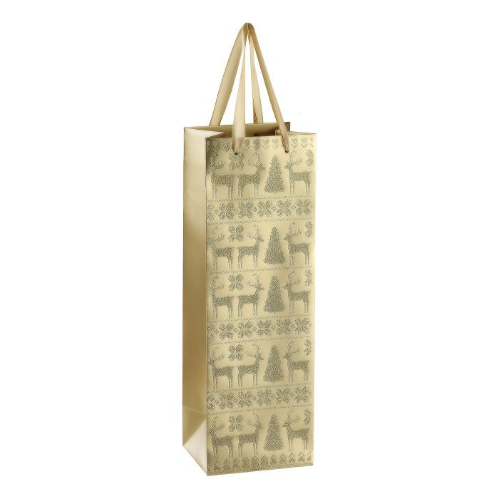 EGLO Weihnachts-Flaschentasche für Flaschen 'Hirsch Isumi' – 10 × 12 × 36 cm, Papier, Gold, Glitzernd