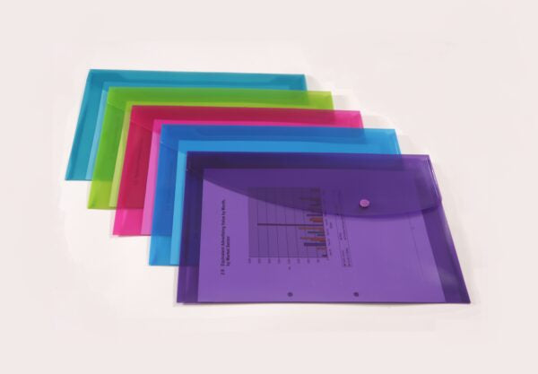 Rapesco Dokumententasche A4+, Druckknopf, assortiert, transparent – 40 Stück